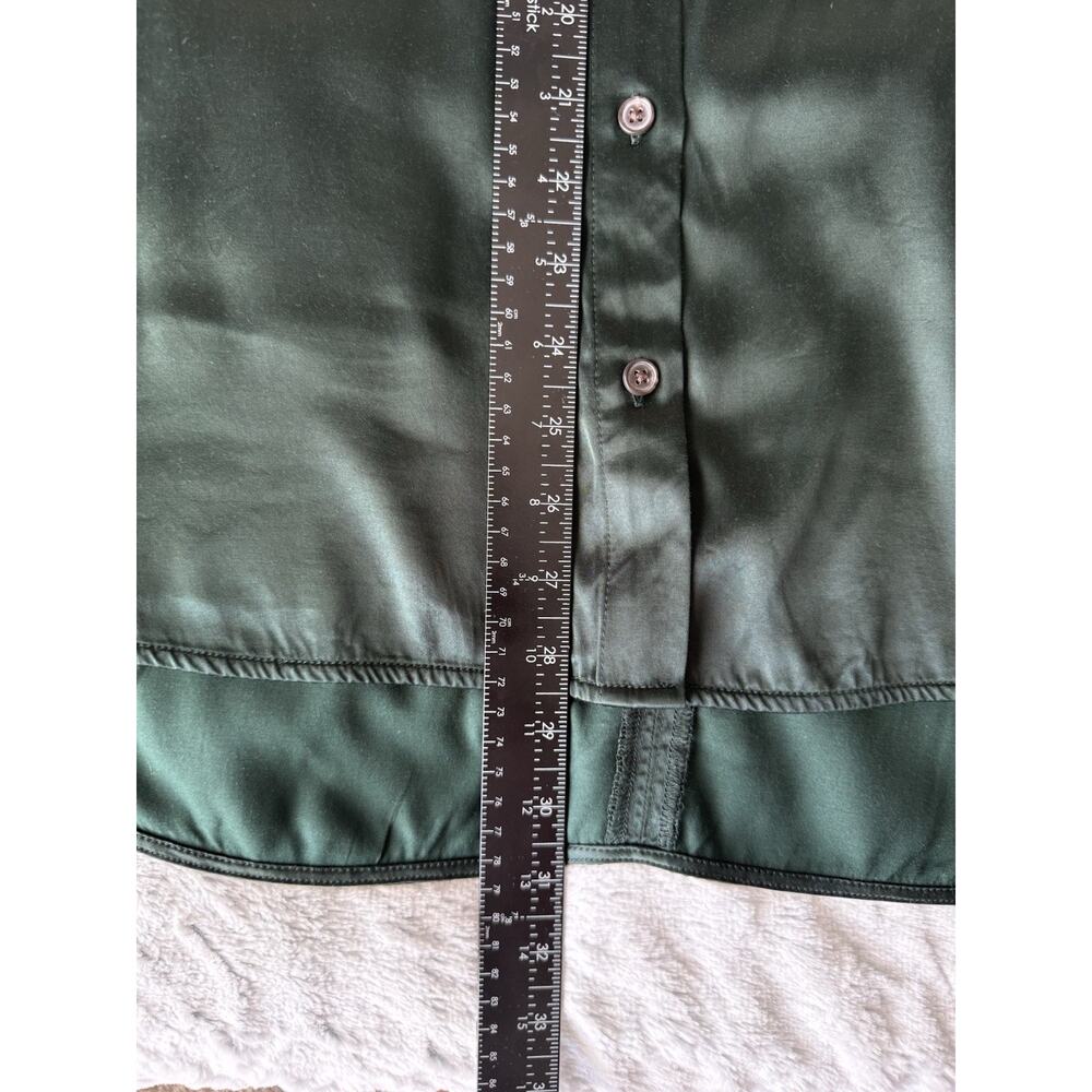 Madewell Green Satin Button Down Shirt Dolman Sleeve Oversized Relaxed Size L - Picture 8 of 8